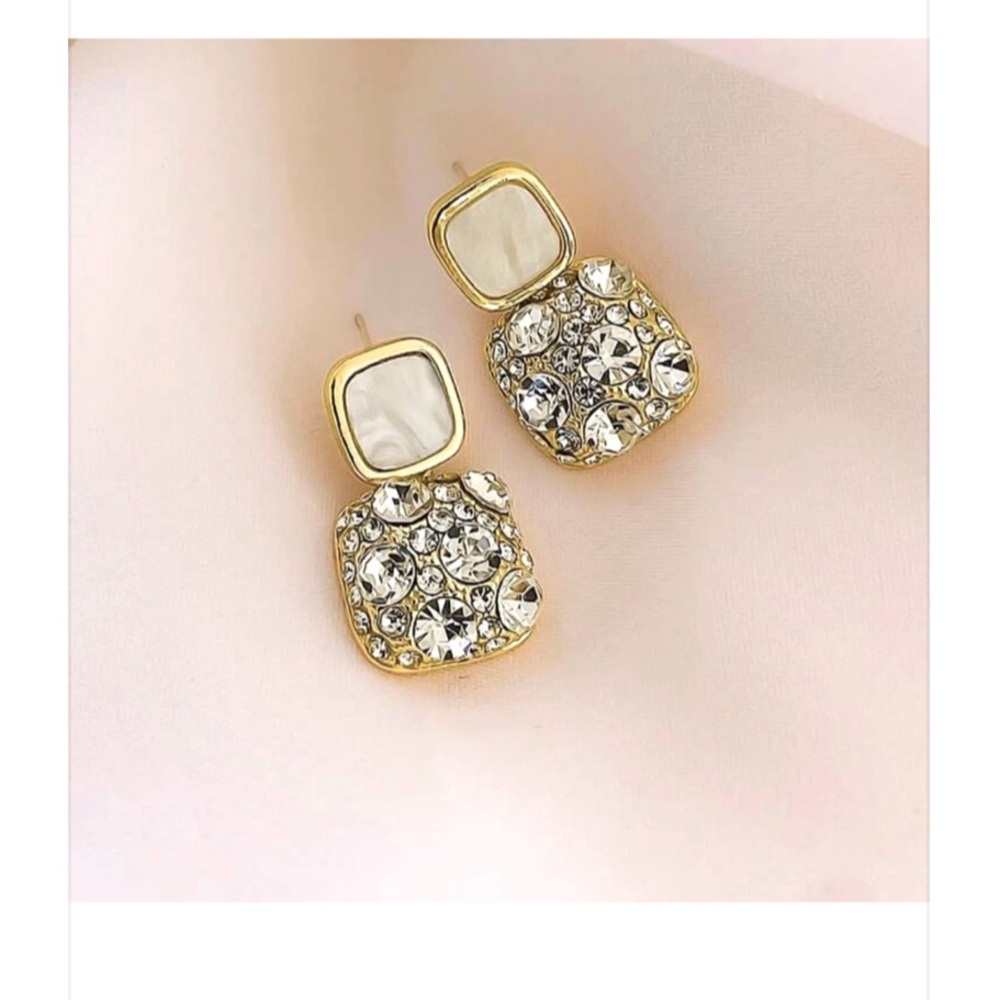 NEW•Sugared + Bronzed White Opal & Crystal Earrings